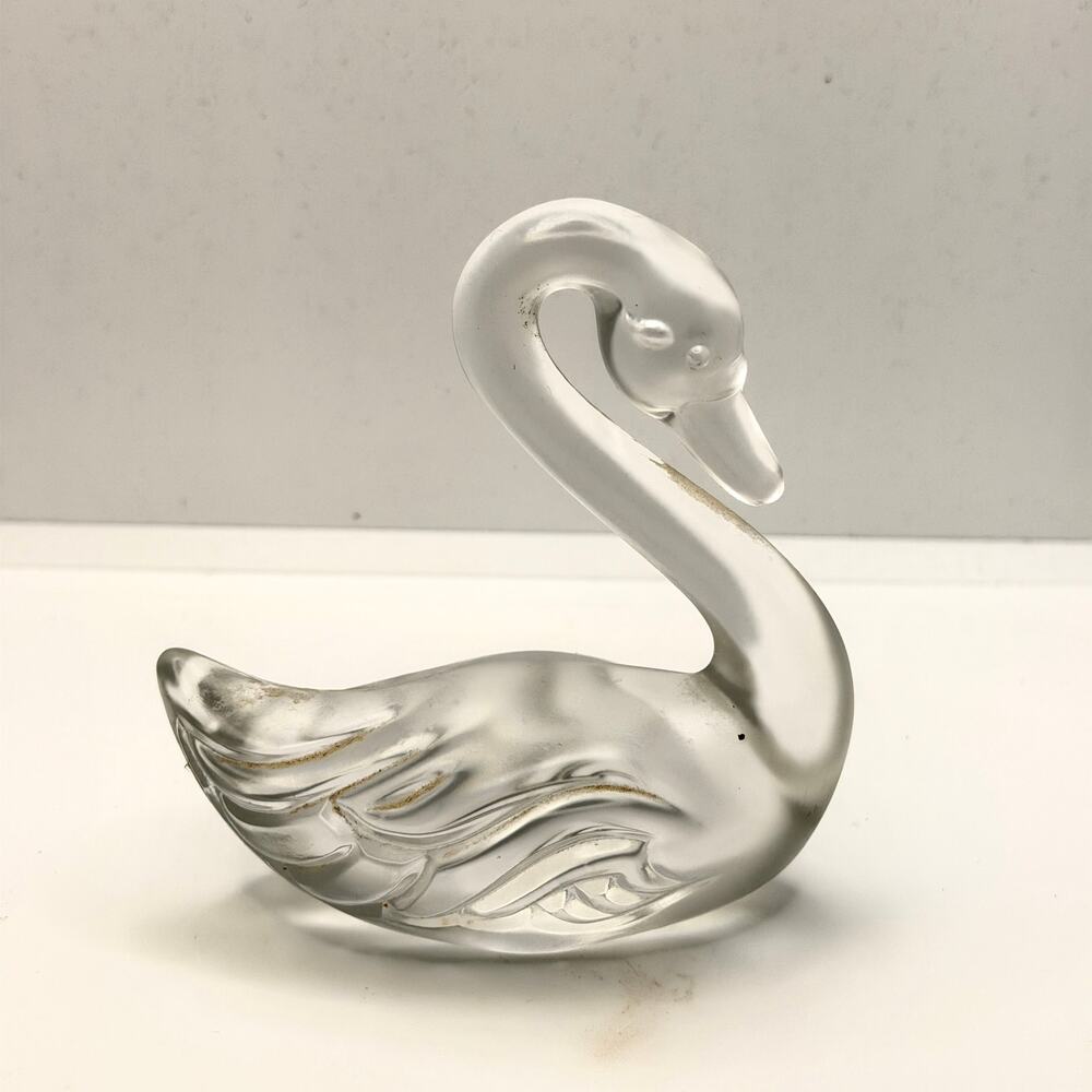 Vintage 80s Fenton Frosted Satin Glass Stamped Bird Swan Figurine